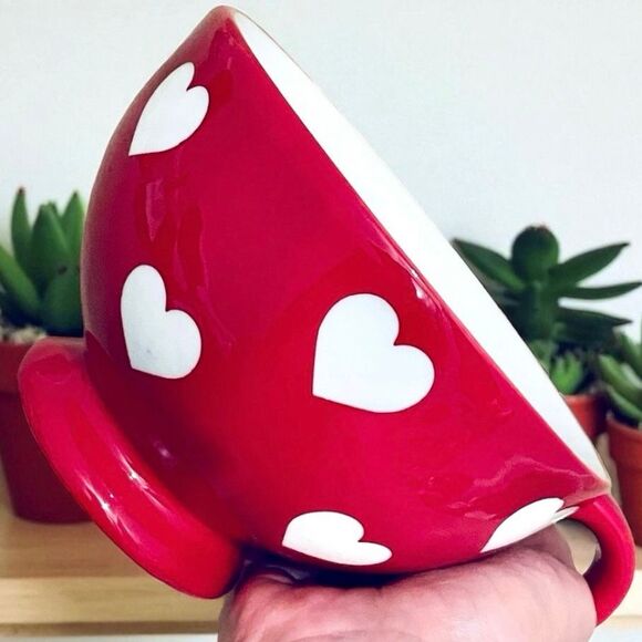 NWT Gorgeous & Rare Pier 1 Large Red White Heart Pattern  Coffee Soup Large Mug - Picture 1 of 14